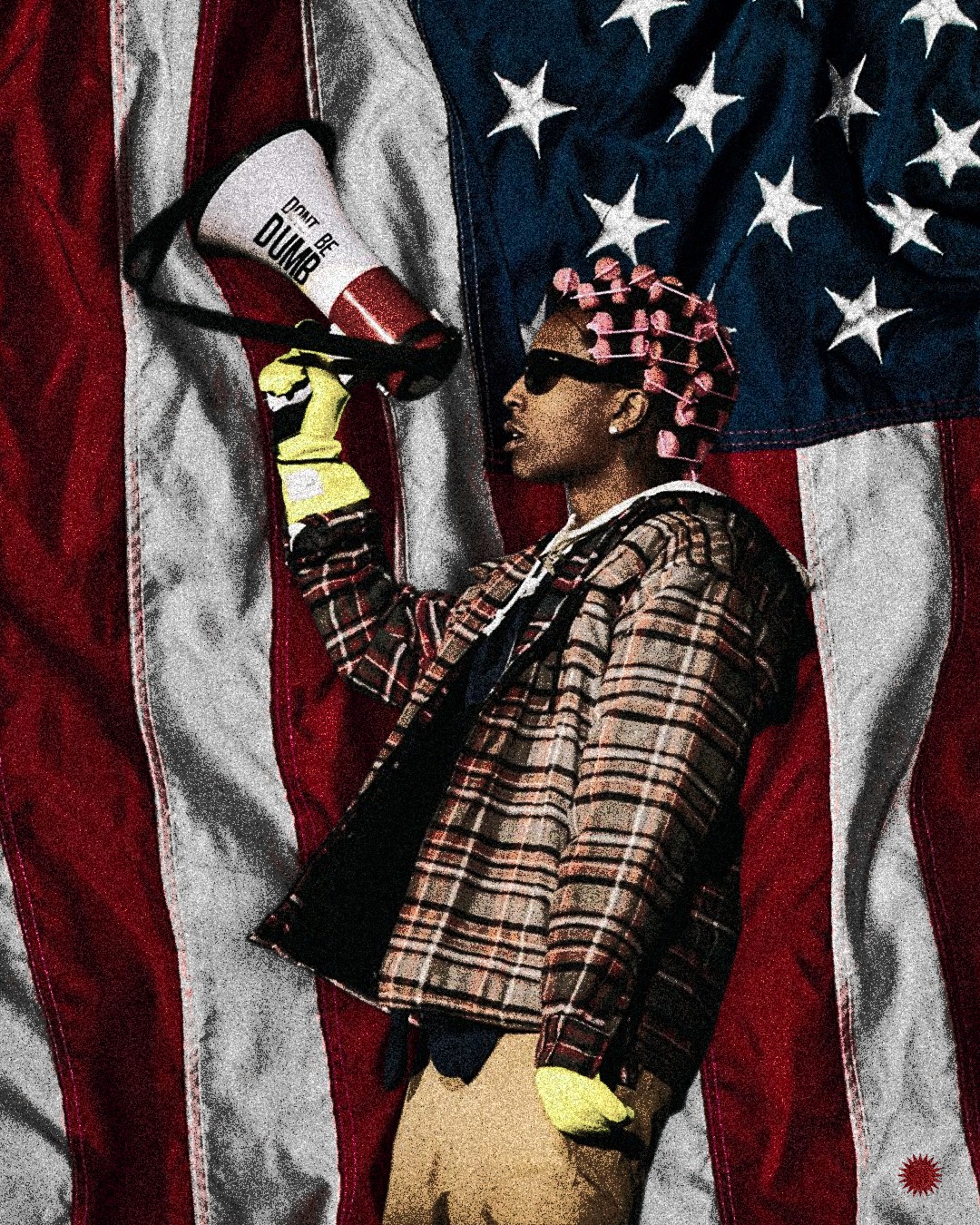 A$AP Rocky music edit with megaphone against a US flag